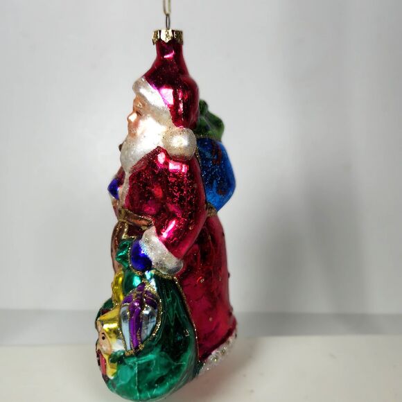 Blown Glass Santa Claus Ornament Hanging Painted 7 In. Tall Bright Old World - Picture 5 of 5